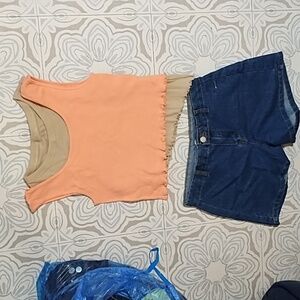 3 Lot Piece Summer Sexy Pocketless Denim Shorts And Tank Top Set Sz Med